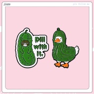 Dill with It Pickle Themed Enamel Pin Set - Grumpy Cat & Duck Badges