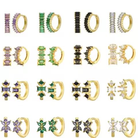 925 Sterling Silver Needle 9mm Zircon CZ Huggies Hoop Earrings for Women Pink/Blue/Green/Purple/Colo