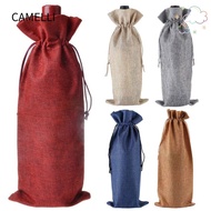 CAMELLI 3Pcs Wine Bottle Cover, Champagne Gift Drawstring Linen Bag, Durable Pouch Washable Packaging Wine Bottle Bag Wedding Christmas Party