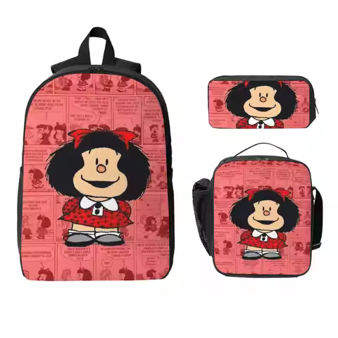 Mafalda (13) Backpack Student Boys Girls BookBag School Bag Laptop Shoulder Bags 3ps Insulated Lunch