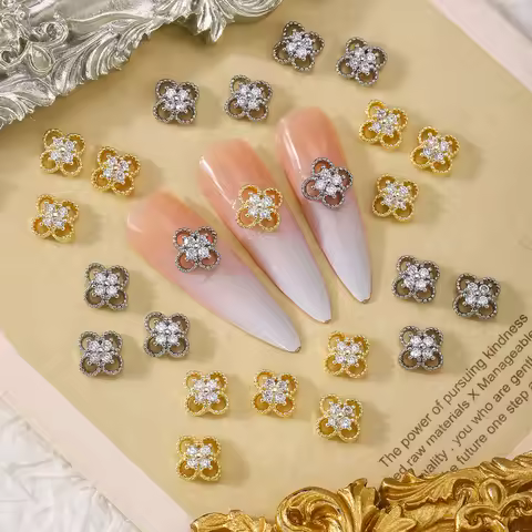 6 pcs Hollow Four-leaf Clover Nail Accessories Y2K Metal Style Nail Decoration, Japanese Ins Style D