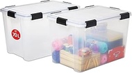 Iris Ohyama 2 x Airtight Plastic Boxes with Lid and Snap Closures, 70L, Transparent, Waterproof Seal