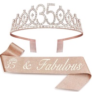 Birthday Sash and Crown for Women 15th 20th 25th 30th 35th 40th 45th 50th 55th 60th 65th 70th Party