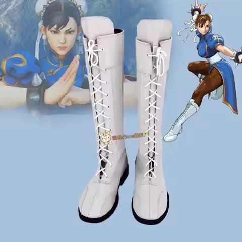 Street Fighter Chun-Li Cosplay Costume Shoes White Handmade Faux Leather Boots