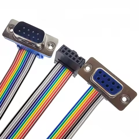 D-Sub DB9 9 Pin Male Famele Connector To FC-10P IDC Female 2.54mm 10 Pin Rainbow / Multicolor Flat R