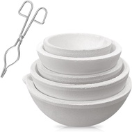 6 Pack Ceramic Crucible Bowl with 7.87" Crucible Tong, 1000g/500g/250g/150g/100g Quartz Ceramic Cruc