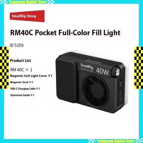 SmallRig RM 40C Mini LED Video Light with 4800mAh Side HD LCD Magnetic Diffuser/Grid 14 Lighting Eff