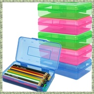 (DXCP) 6 Pack Assorted Colors Plastic Pencil Boxes Case Bulk Bulk Capacity Pencil Box with Lid Snap