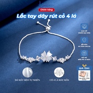 Women's 925 silver bracelet with lucky four-leaf clover, silver bracelet with lovely drawstring desi