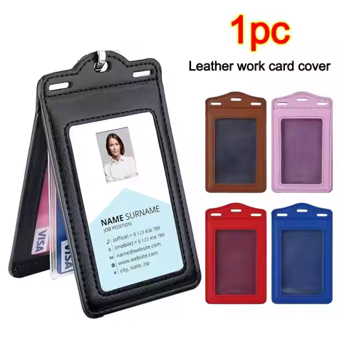 PU Leather ID Card Holder with Card Slots Transparent Badge Holder Tri-fold Card Holder