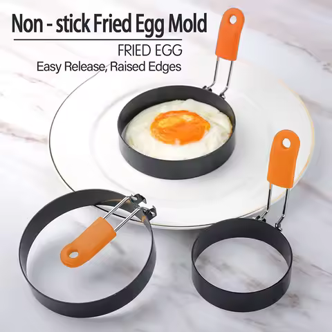 Fried Egg Ring Stainless Steel with Heat Resistant Silicone Handle Non-Stick Fried Egg Mold Scramble