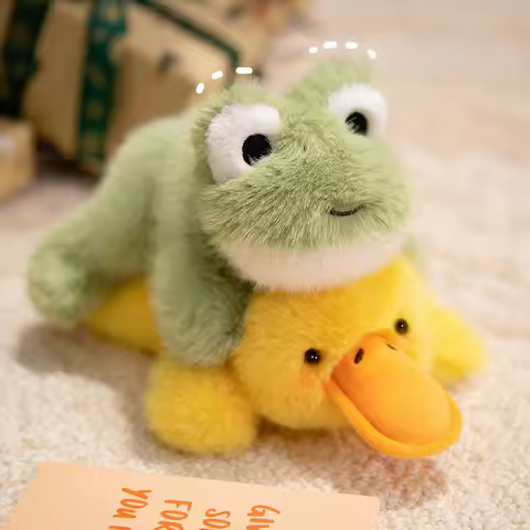 Super Cute Mini Palm Pets Series Plush Toys Fluffy Cartoon Lie Prone Frog Horse Duck Cow Toys Kawaii