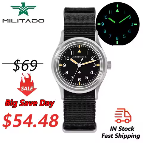 Militado ML14 Military Watch VH31/VH65 Sweep Quartz/515 Movement Sapphire Crystal BGW9 Night Light 1
