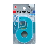 日本文具 NICHIBAN - 日本製 繽紛亮彩膠帶切割台(含透明膠帶*1個)-水藍-膠帶規格(15mm適用)