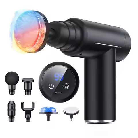 Mini Massage Gun with Heat and Cold, Deep Tissue Messager with 6 Heads, Gifts Massage Gun Foot Massa