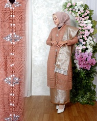 Setelan Kebaya Brokat Modern Long Tunik Malika Busui Full Payet Rok Selendang Songket Mewah//Kebaya 