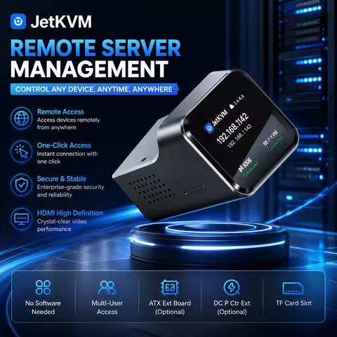 JetKVM Remote Server Management Device TF Card HDMI KVM over IP Remote Access Multi-User Control LCD