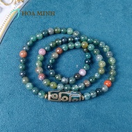 Vòng tay phong thủy đá Chalcedony size 6 li kiểu quấn 3 vòng size 6 li phối viên Dzi 9 mắt | Hoa Min