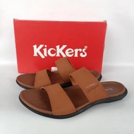 PREMIUM | Sandal selop Kickers original Sandal kulit pria Sandal slide pria ori - tan, 39 | SEDANG P
