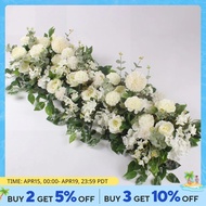 ดอกไม้ประดิษฐ์แถวดอกไม้งานแต่งงานสีขาวหรูหราขนาด100ซม. วางกลางดอกไม้ฉากหลังซุ้มผนังตกแต่งปาร์ตี้เวทีดอกไม้