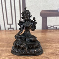 Handmade Old Antique Bronze Household Worship Green Tara Bodhisattva Buddha Statue Tibetan Tantric B