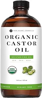 Kate Blanc Cosmetics Castor Oil Organic for Hair Growth &amp; Body (16oz). 100% Pure Cold-Pressed, Hexane-Free Unrefined in Glass Bottle