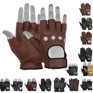 Mens Driving Gloves Basic Soft Goat Leather Fingerless Breathable Biker Motorcycle Riding Cycling Sh