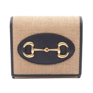 【二手】Gucci 馬銜扣雙折錢包 621891NATURAL/海軍藍帆布皮革 馬銜扣 1955 雙折錢包 女士二手 A