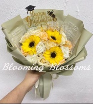 #不凋謝香檳色玫瑰向日葵花花束 🎓畢業花花束#DIY花束系列💐