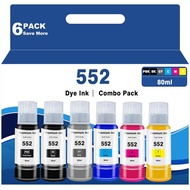 552 Ink Refill Bottles 6 Pack Replacement for Epson Ecotank Photo ET-8550 ET-8500 ET8550 ET8500 8550
