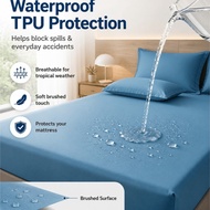 1600TC Waterproof Fitted Sheet Set with Pillowcase Soft Breathable Bedding