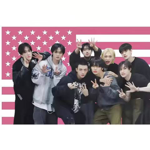 1pc SKZ Concert Banner, Pink American Flag Design Wall Decor, Kpop Fan Event Decoration for 8-Member