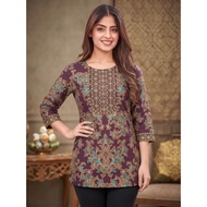 Glamorous Loose Cut Short Kurti Blouse with 3/4 Sleeves - Ethnically Styled, Lightweight & Breathabl