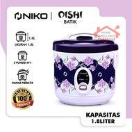 Niko Rice Cooker - Magic Com Oishi 3 IN 1 1.8 Liter Amazon Glass Lid - Batik - Landmark/Rice Cooker