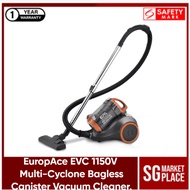 EuropAce EVC 1150V 22000PA Multi-Cyclone Bagless Canister Vacuum Cleaner with HEPA Filter. Safety Mark Approved. 1 Year Warranty. Local SG Stock..