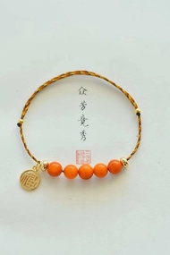 天然原礦俄羅斯 橘紅蜜蠟 古法金小福設計手繩衣襟掛s