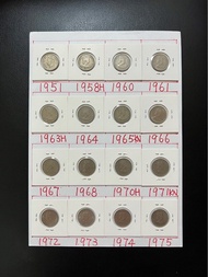 （銀色伍毫大全套）香港硬幣 - 喬治六世1951年 + 英女王伊利沙伯二世1958-1975年香港五毫硬幣 Government of Hong Kong Coin - King George VI 