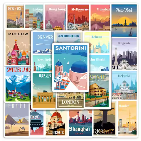 World Landmark Famous City Buildings Stickers Travel Beautiful Scenery PVC Waterproof for Laptop Pho