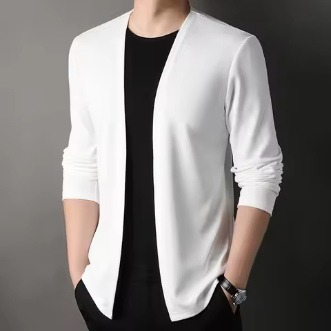 Spring and autumn lightweight cardigan, stylish streetwear, sophisticated mature man’s outerwear.