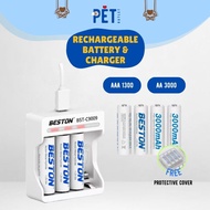 Beston AA AAA Rechargeable Battery Pack / 4/8 - Slot Rechargeable Battery Charger with USB Charging 