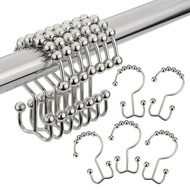 12pcs/set Stainless Steel Curtain Hooks Bath Curtain Rollerball Shower Curtain Ring Hook Double Glide Rod Ring Bathroom Supplies