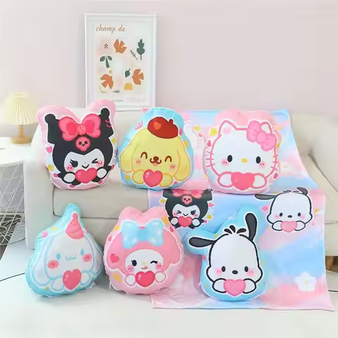 Anime Sanrio Kuromi Plush Pillow Blanket Hello Kitty Cinnamoroll Heart Shape Cute Throw Pillow with 