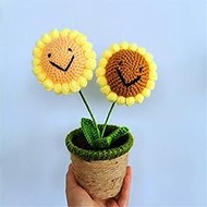 WZHZJ Hand-knitted Handmade Yarn Crochet Sunflower Pot Flower Bouquet Wedding Home Decor Girlfriends Lovers Gift (Color : A, Size : 25 * 10cm)