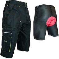 DK Gravel Shorts I 1/2 Pants Long MTB Baggy Shorts with 7 Pockets, Side Vents (Small (28-30"), Black