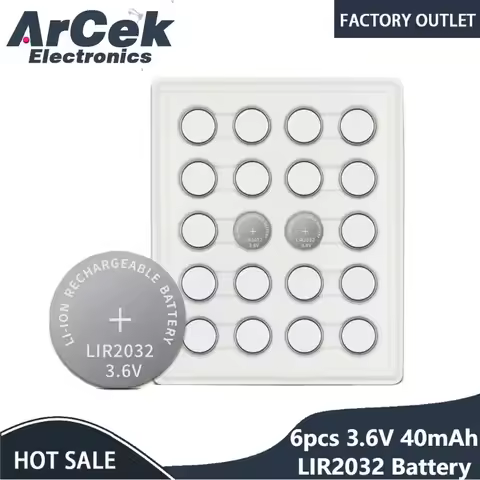 6pcs 3.6V 40mah LIR2032 LIR 2032 Lithium Rechargeable Battery for Remote Control Watch Computer Moth