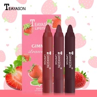 3pcs Strawberry Velvet Matte gincu kalis air tahan lama Nude Non Sticky lipstik tahan lama