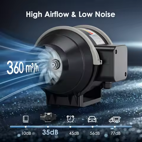 4 Inch Inline Duct Fan Quiet EC Motor Speed Control Pipe Exhaust Fan 360m³/h Airflow Duct Fan for Ba