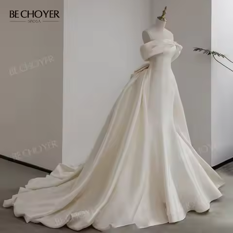 Wedding Dress Off Shoulder Mermaid Pearl Bride Gown 2026 Bow Court Train Princess BECHOYER B340 Cust