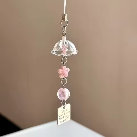Romantic Sakura Wind Chime Letter Card "follow Your Dreams Trust Your Heart " Mobile Phone Chain for