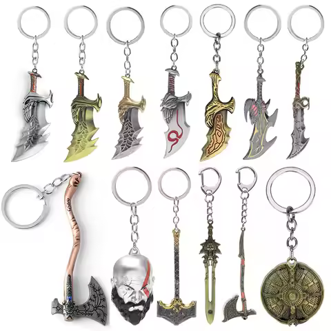 God of War Keychain Kratos Weapon Blades of Chaos Pendant Keyring Axe Sword Key Chains Men Women Car